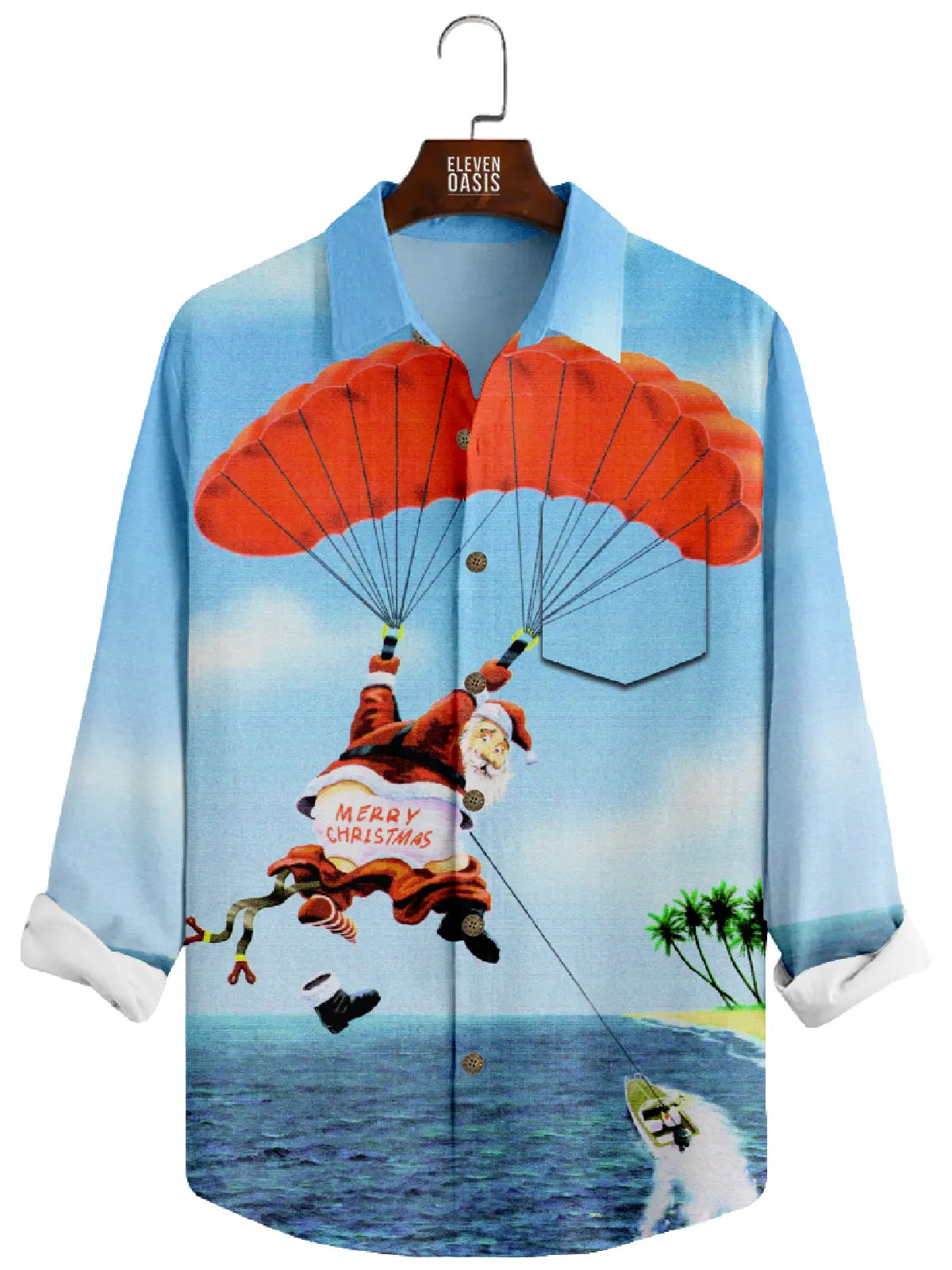 Men's Christmas Santa Parasailing Long Sleeve Shirt Eleven Oasis