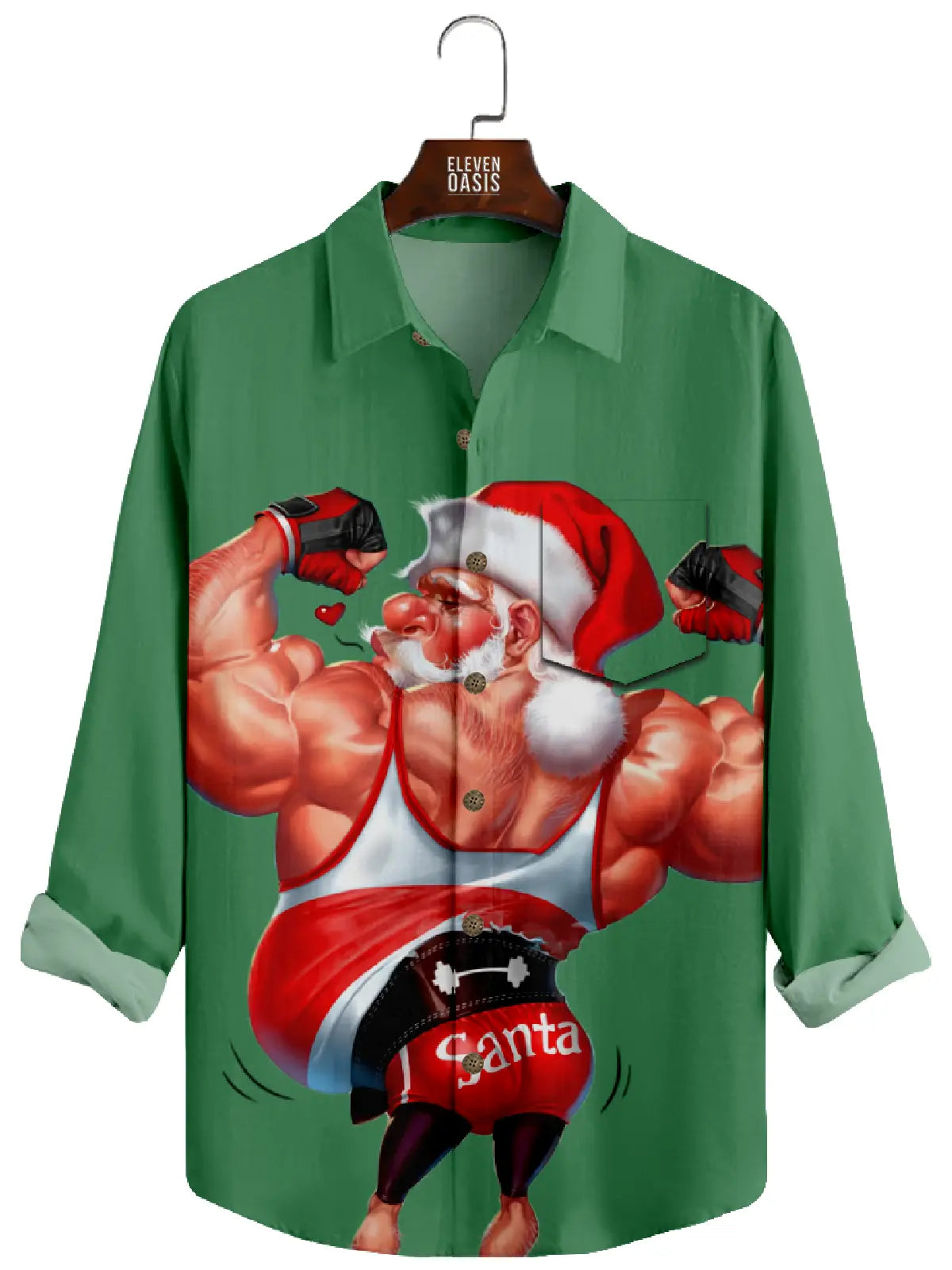 Men's Christmas Muscular Santa Long Sleeve Shirt Eleven Oasis