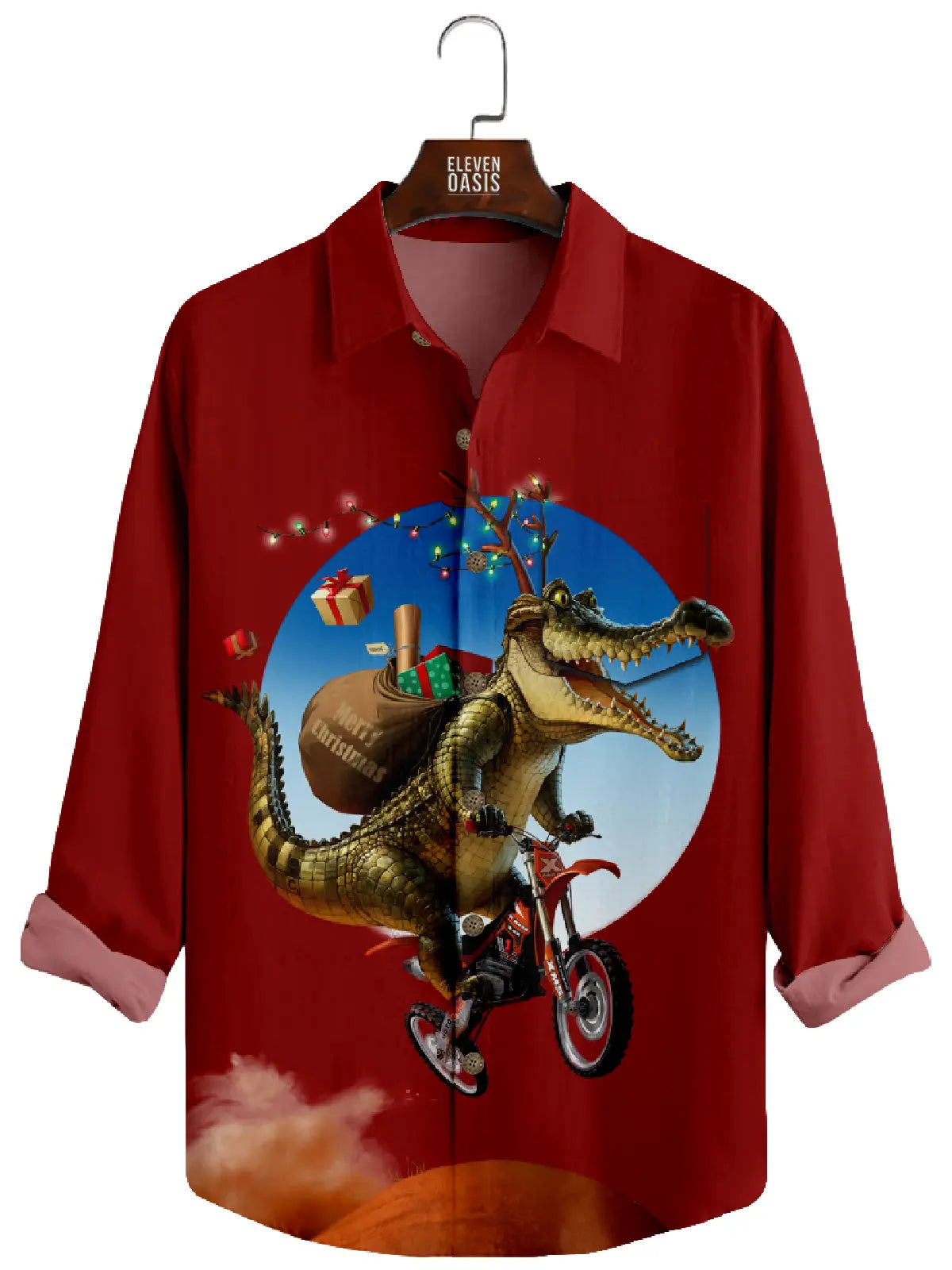 Men's Christmas Crocodile Red Long Sleeve Shirt Eleven Oasis