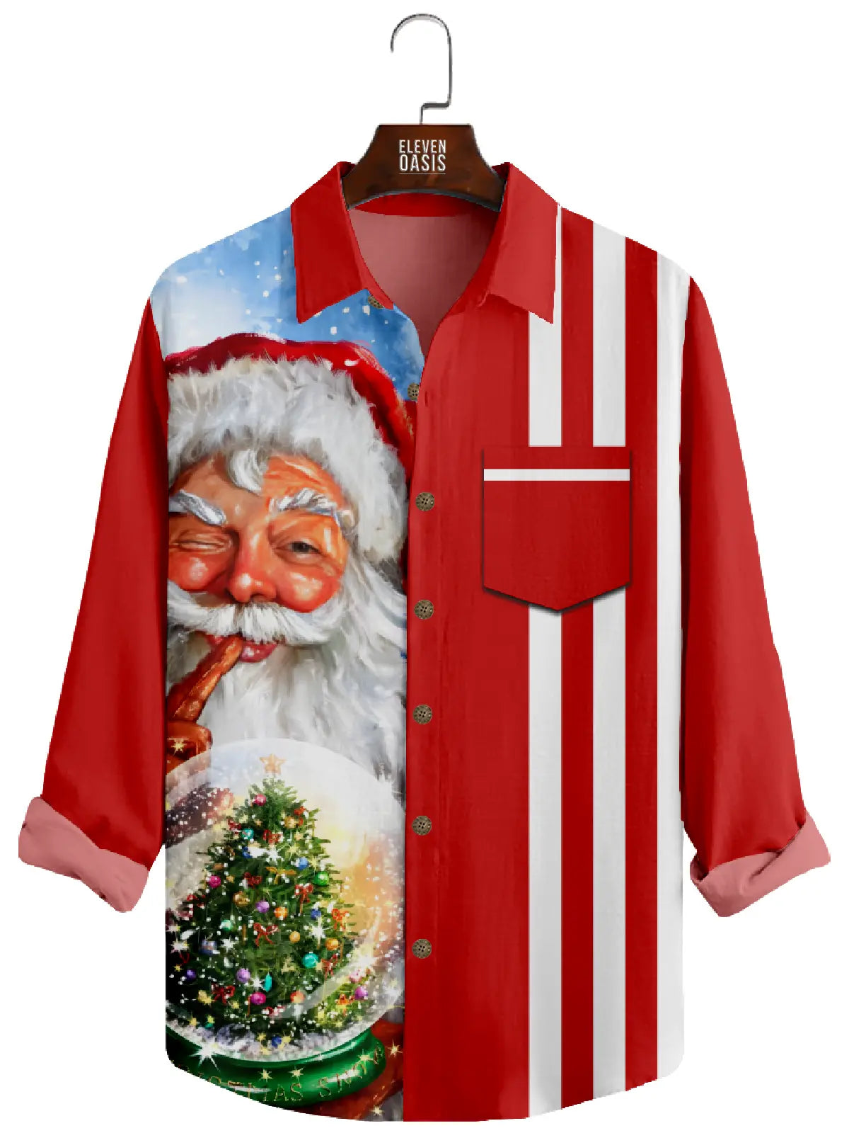 Men's Christmas Santa Crystal Ball Long Sleeve Shirt Eleven Oasis