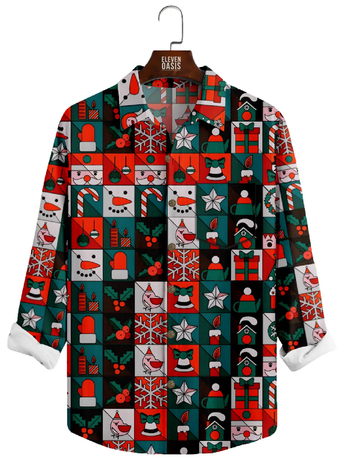Men's Christmas Patchwork Long Sleeve Shirt Eleven Oasis