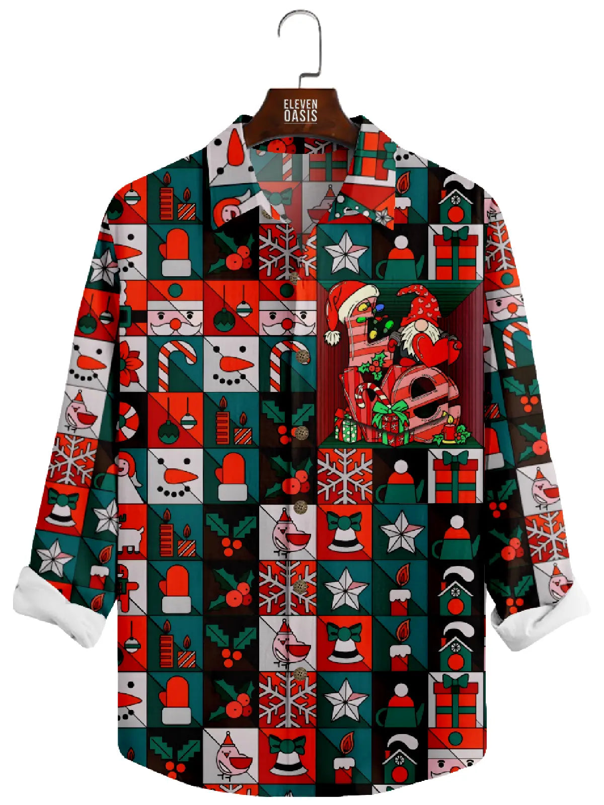 Men's Christmas Love Santa Square Long Sleeve Shirt Eleven Oasis