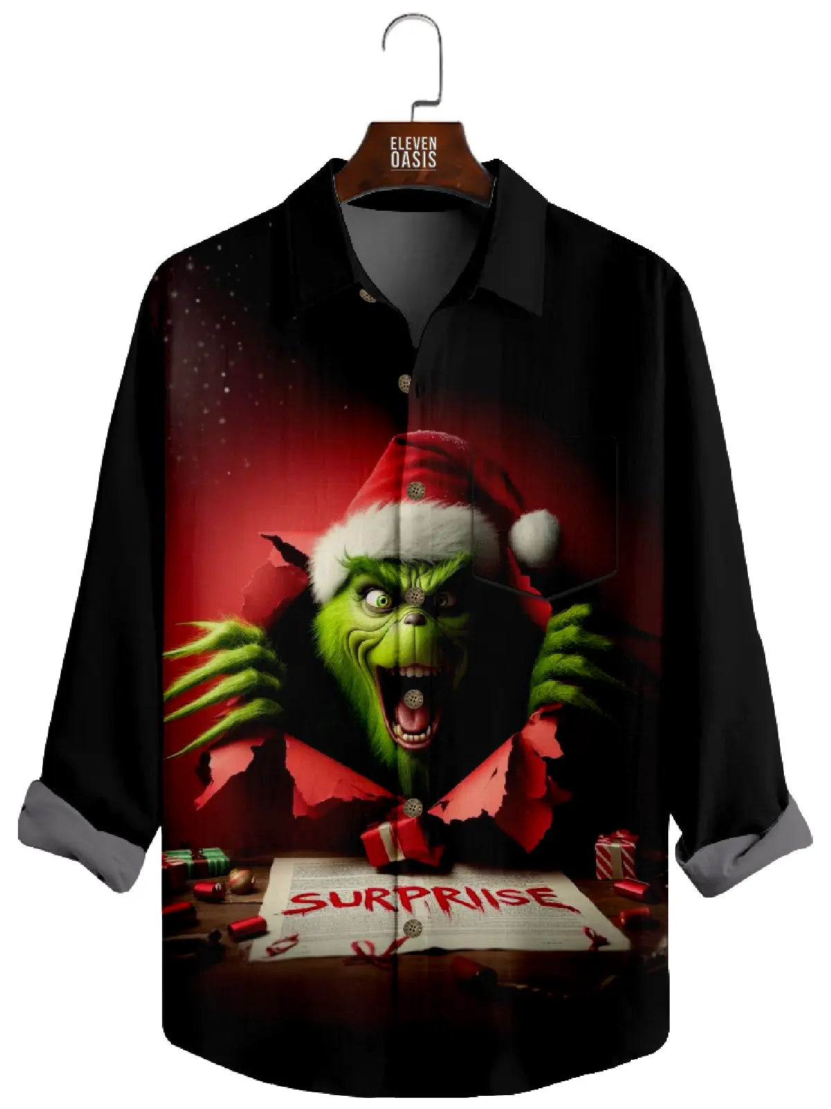 Men's Christmas Santa Surprise Long Sleeve Shirt Eleven Oasis