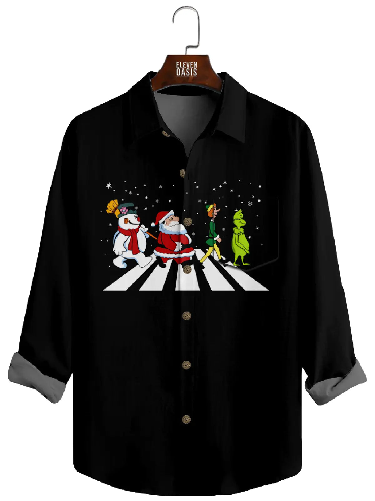 Men's Christmas Santa Crossing Road Long Sleeve Shirt Eleven Oasis