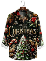 Men's Merry Christmas Black Base Long Sleeve Shirt Eleven Oasis