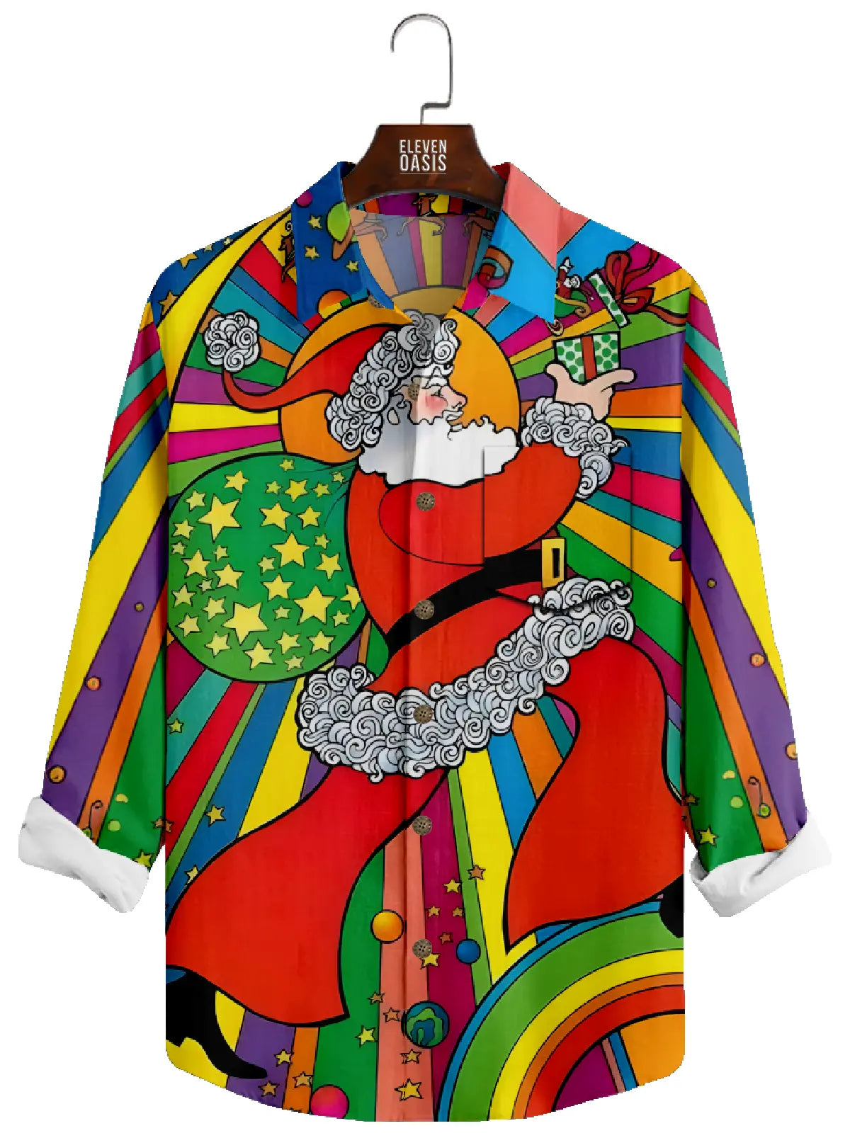 Men's Colorful Santa Claus Long Sleeve Shirt Eleven Oasis
