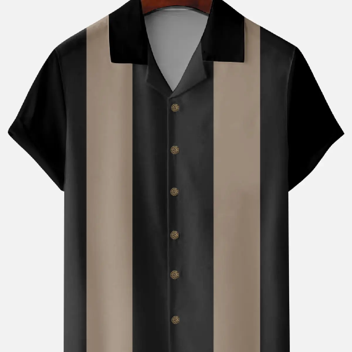 Men's Morandi Color block Panel Stripe Camp Collar Short Sleeve Shirt ElevenOasis