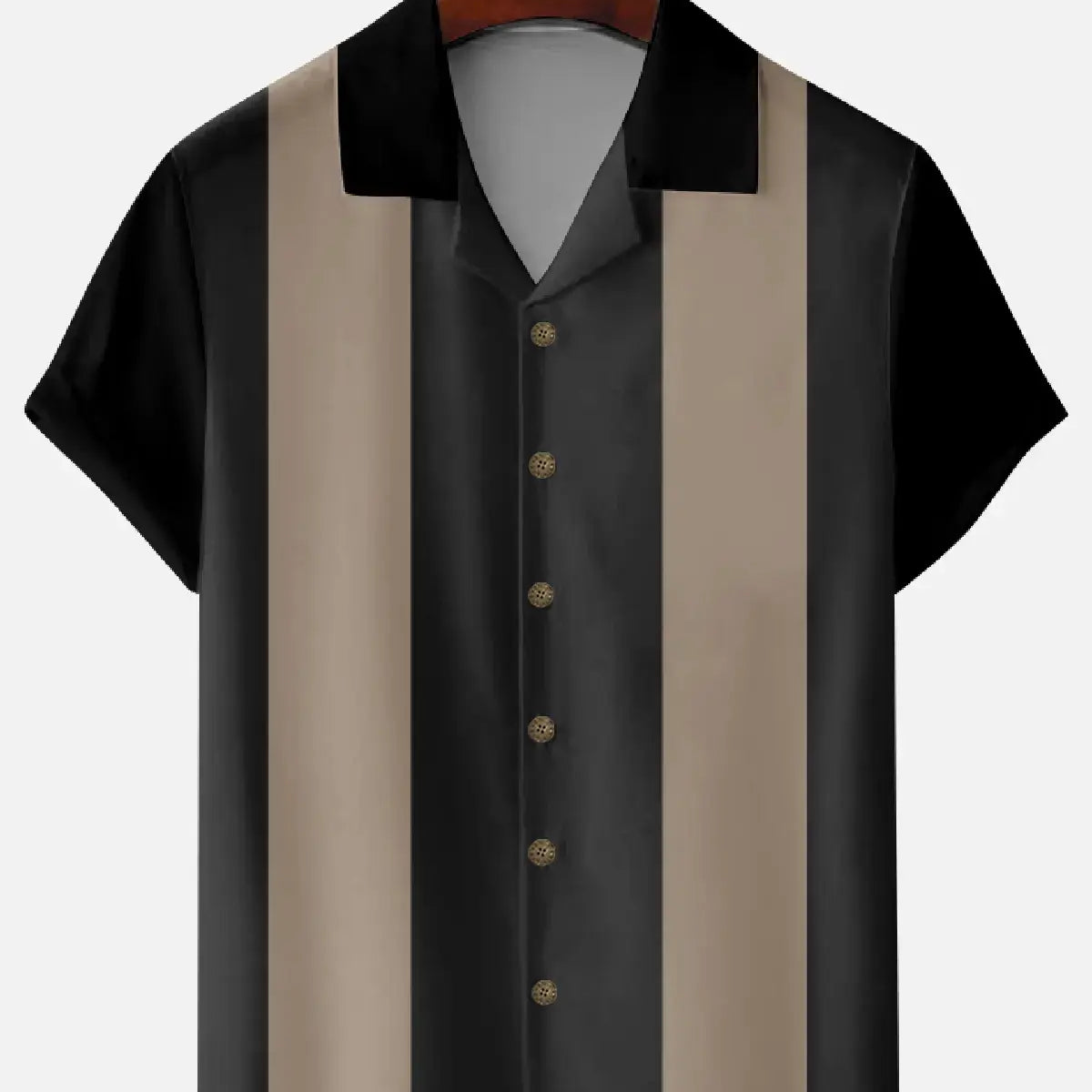Men's Morandi Color block Panel Stripe Camp Collar Short Sleeve Shirt ElevenOasis