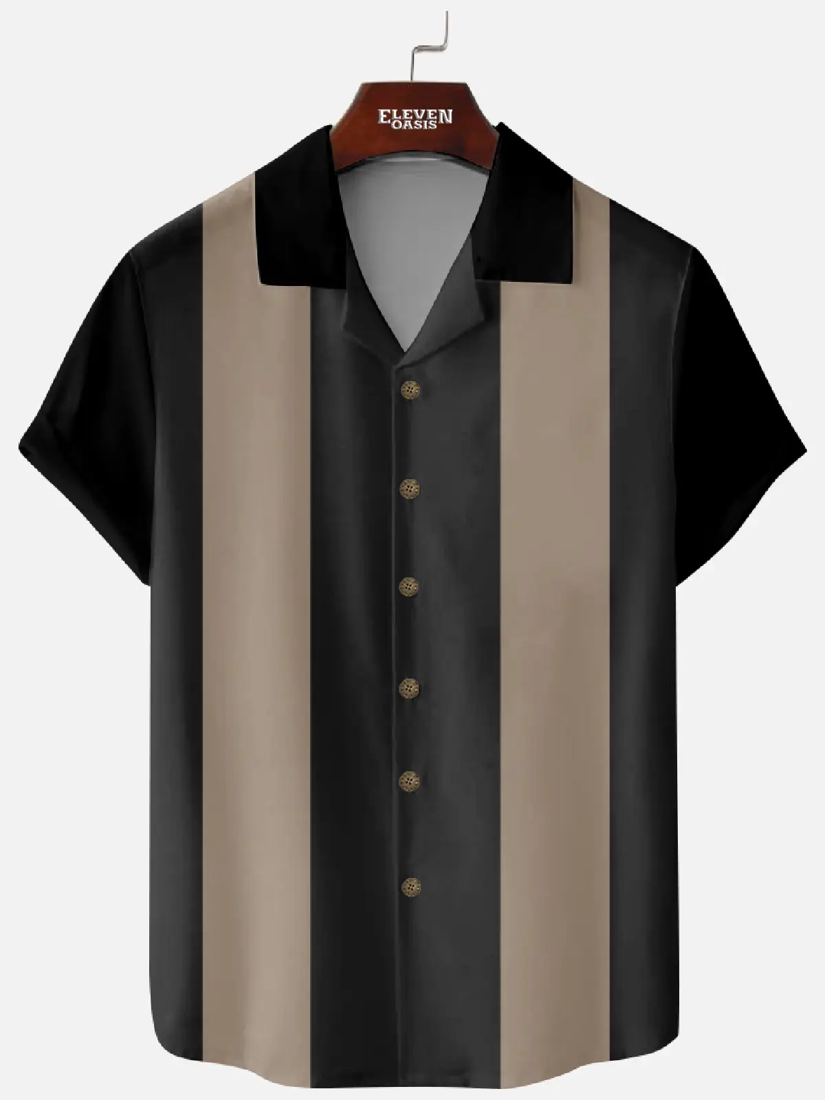 Men's Morandi Color block Panel Stripe Camp Collar Short Sleeve Shirt ElevenOasis