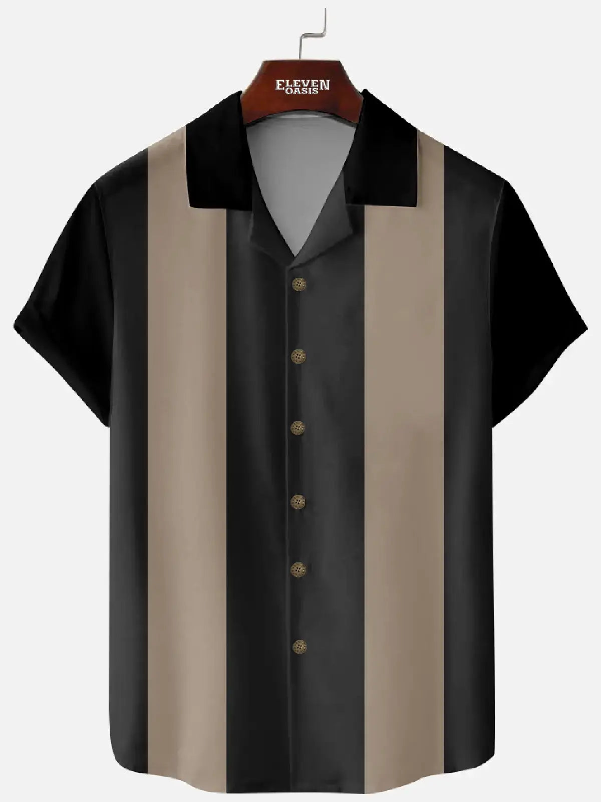 Men's Morandi Color block Panel Stripe Camp Collar Short Sleeve Shirt ElevenOasis