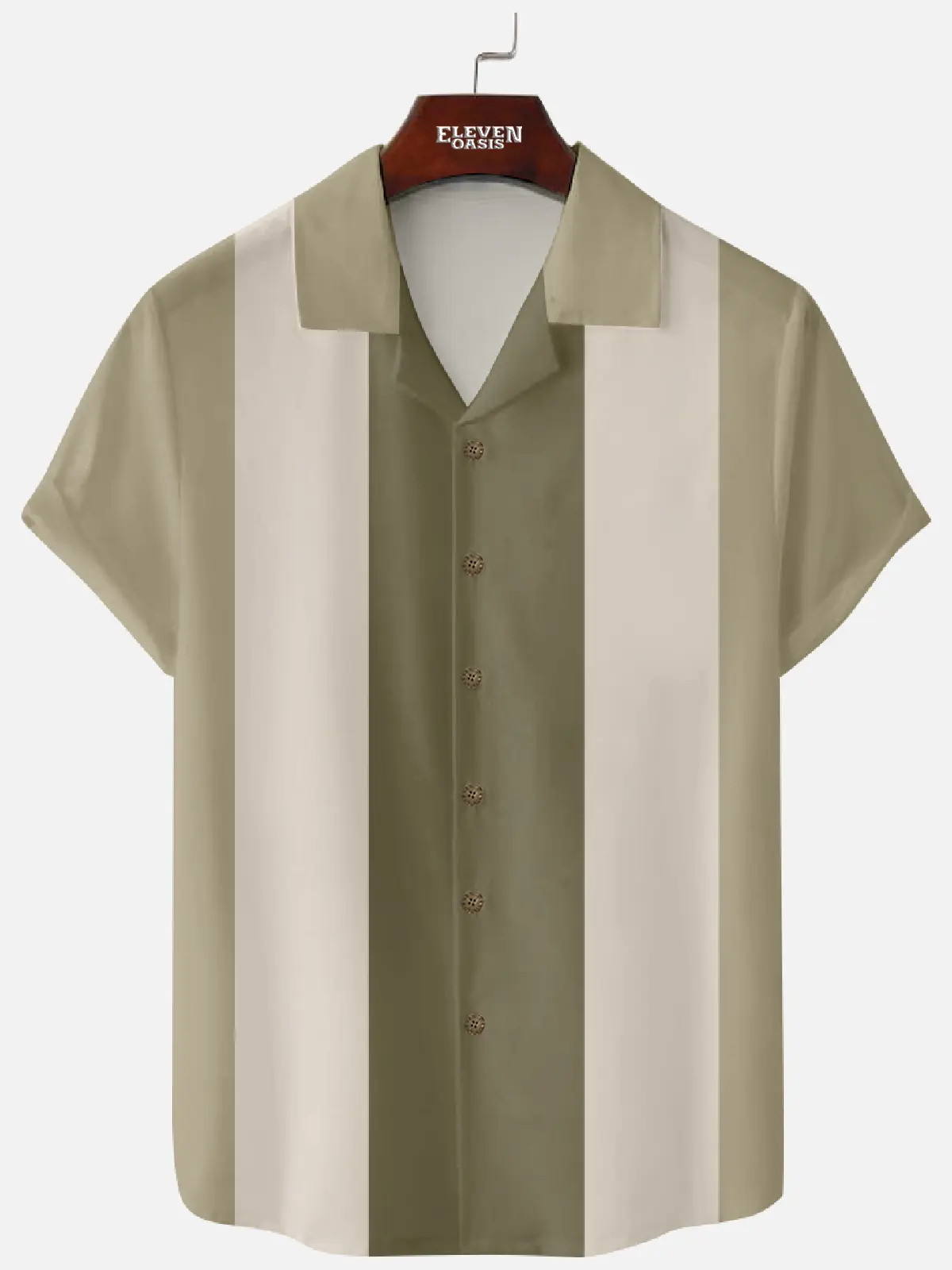 Men's Morandi Color block Panel Stripe Camp Collar Short Sleeve Shirt ElevenOasis