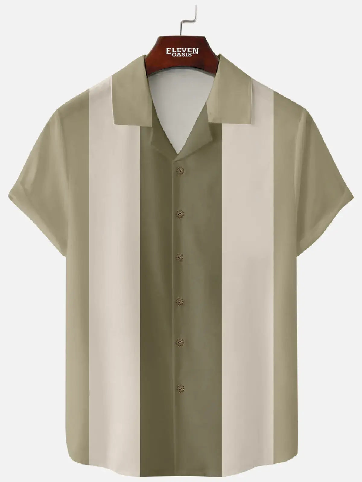 Men's Morandi Color block Panel Stripe Camp Collar Short Sleeve Shirt ElevenOasis