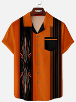Men's Flame Design Pinstripe Short Sleeve Shirt Eleven Oasis