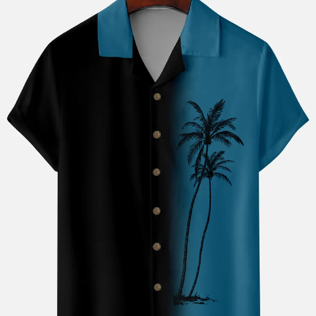 Men's Gradient Palm Tree Hawaiian Camp Collar Short Sleeve Shirt Eleven Oasis