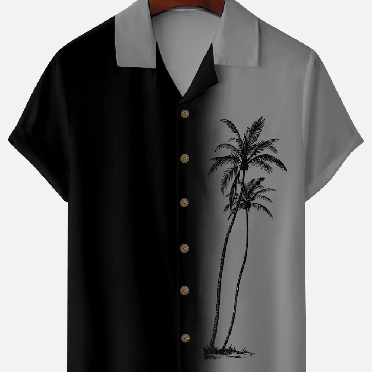 Men's Gradient Palm Tree Hawaiian Camp Collar Short Sleeve Shirt Eleven Oasis