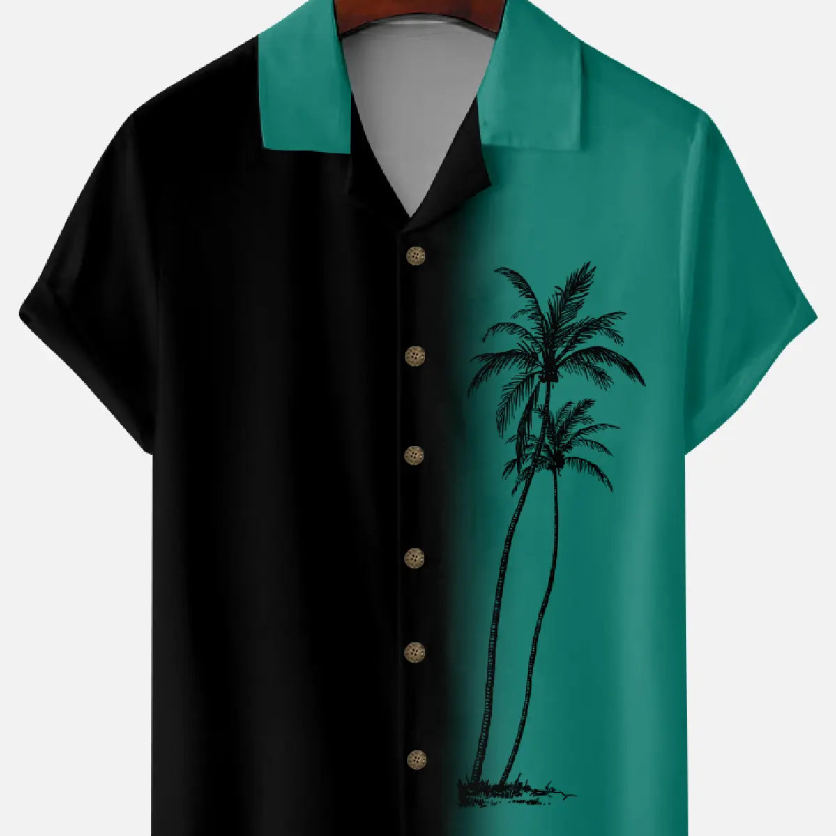 Eleven Oasis Men??????????¡ì???o????????¡ì??????????¡ì???s Black Peacock Green Gradient Cuban Collar Shirt Palm Tree Print Retro Vacation Design