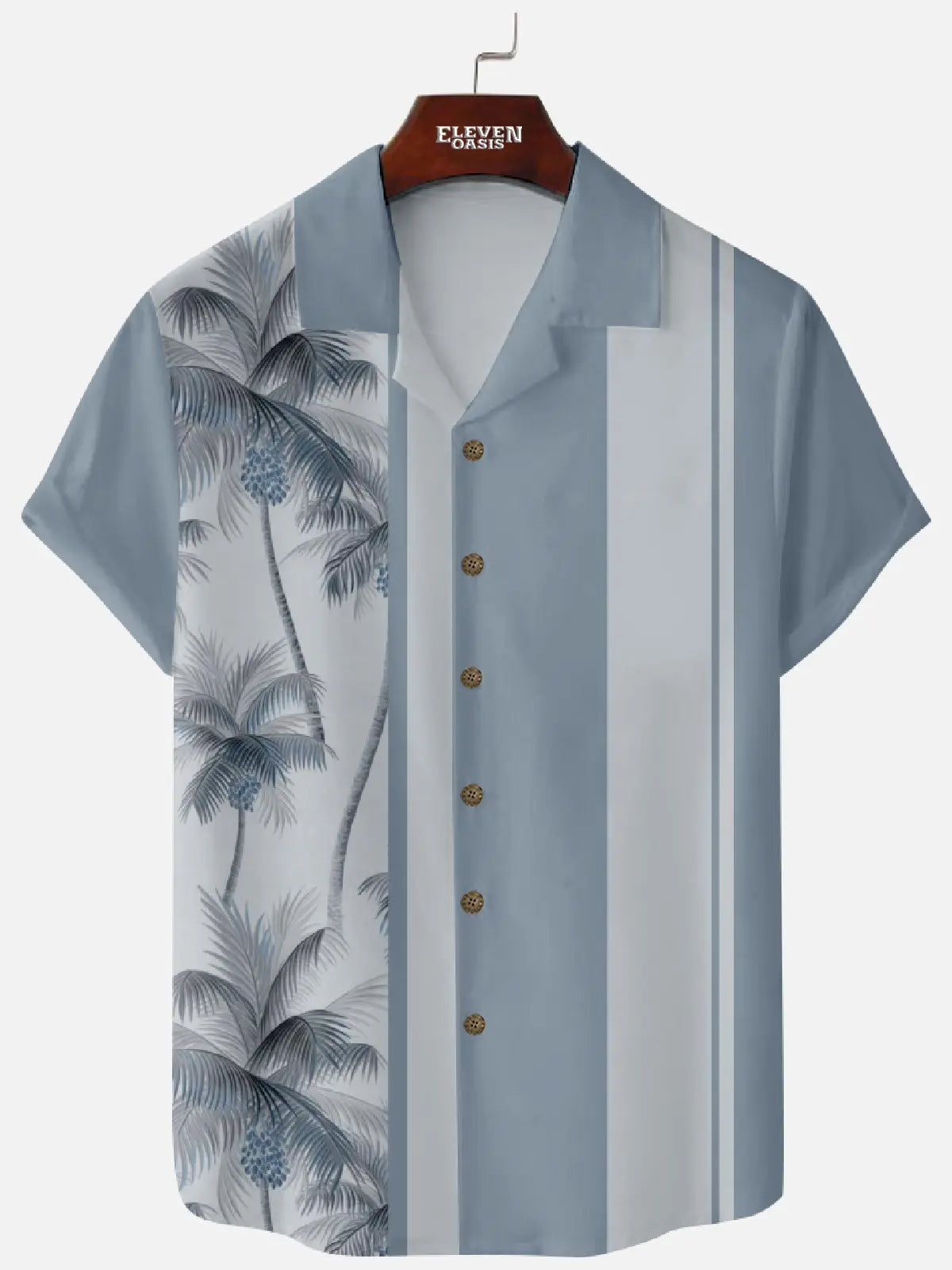 Tropical palm tree print, vintage-inspired design, perfect for casual and vacation wear