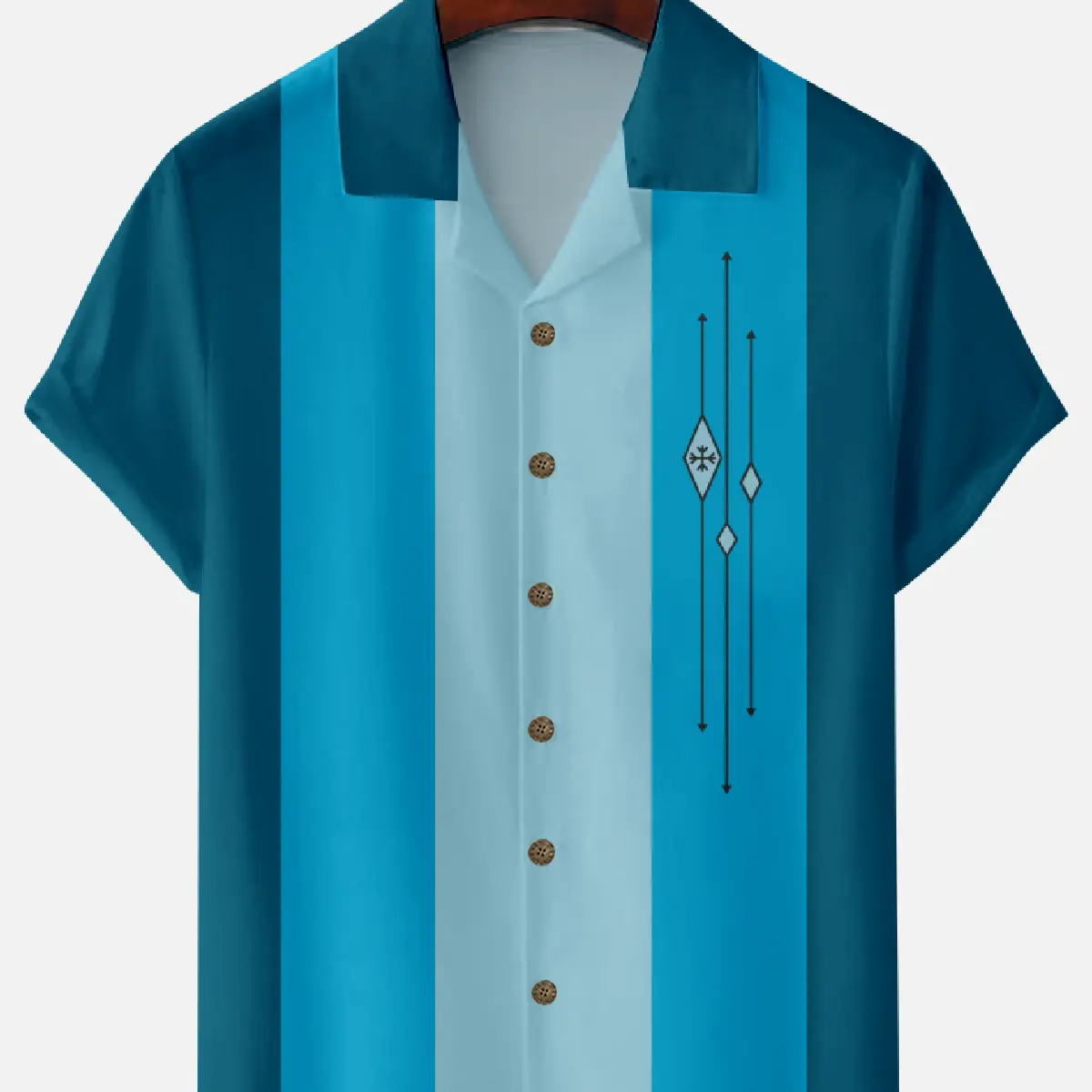 Men's Color-block Striped Casual Breathable Bowling Camp Collar Short Sleeve Shirt ElevenOasis