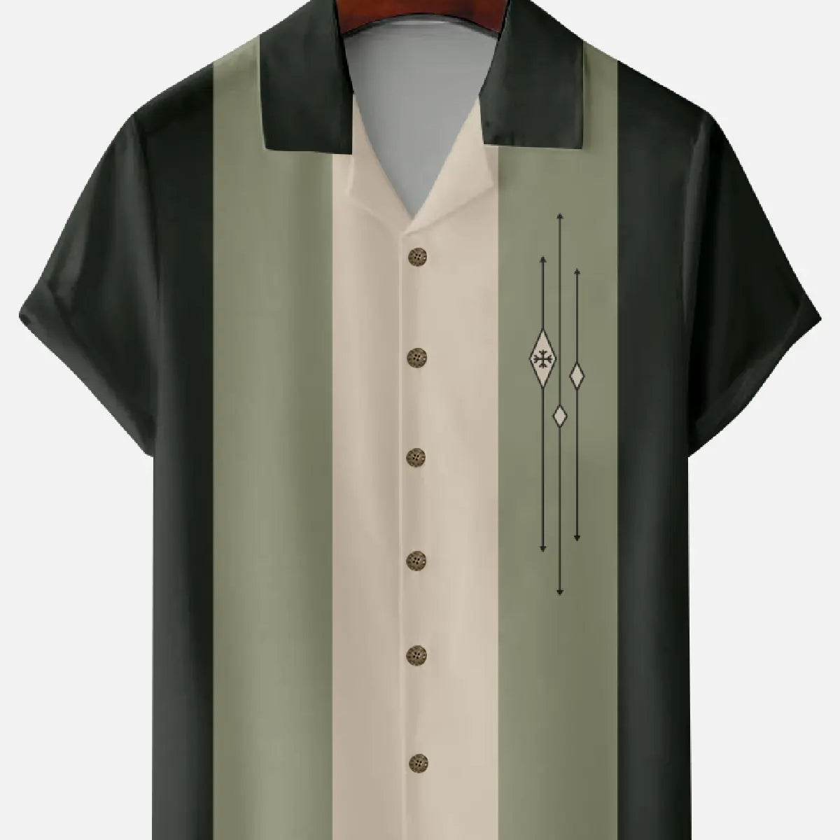 Men??s Geometric Color-block Camp Collar Shirt