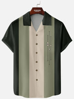 Men??s Geometric Color-block Camp Collar Shirt