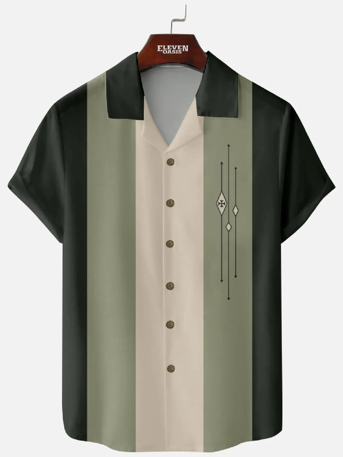 Men??s Geometric Color-block Camp Collar Shirt