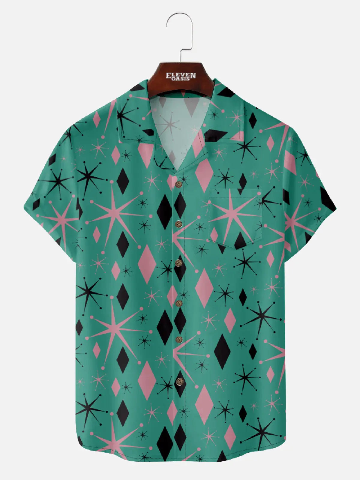 Men's Mid-Century Atomic Starburst Diamond Short Sleeve Shirt ElevenOasis
