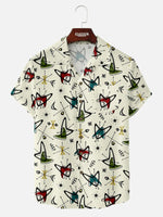 Men??s mid century modern art camp collar short sleeve shirt with irregular shape pattern
