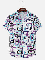 Men's Mid-Century Modern Camp Collar Short Sleeve Shirt With Fresh Color Rectangular Patterns