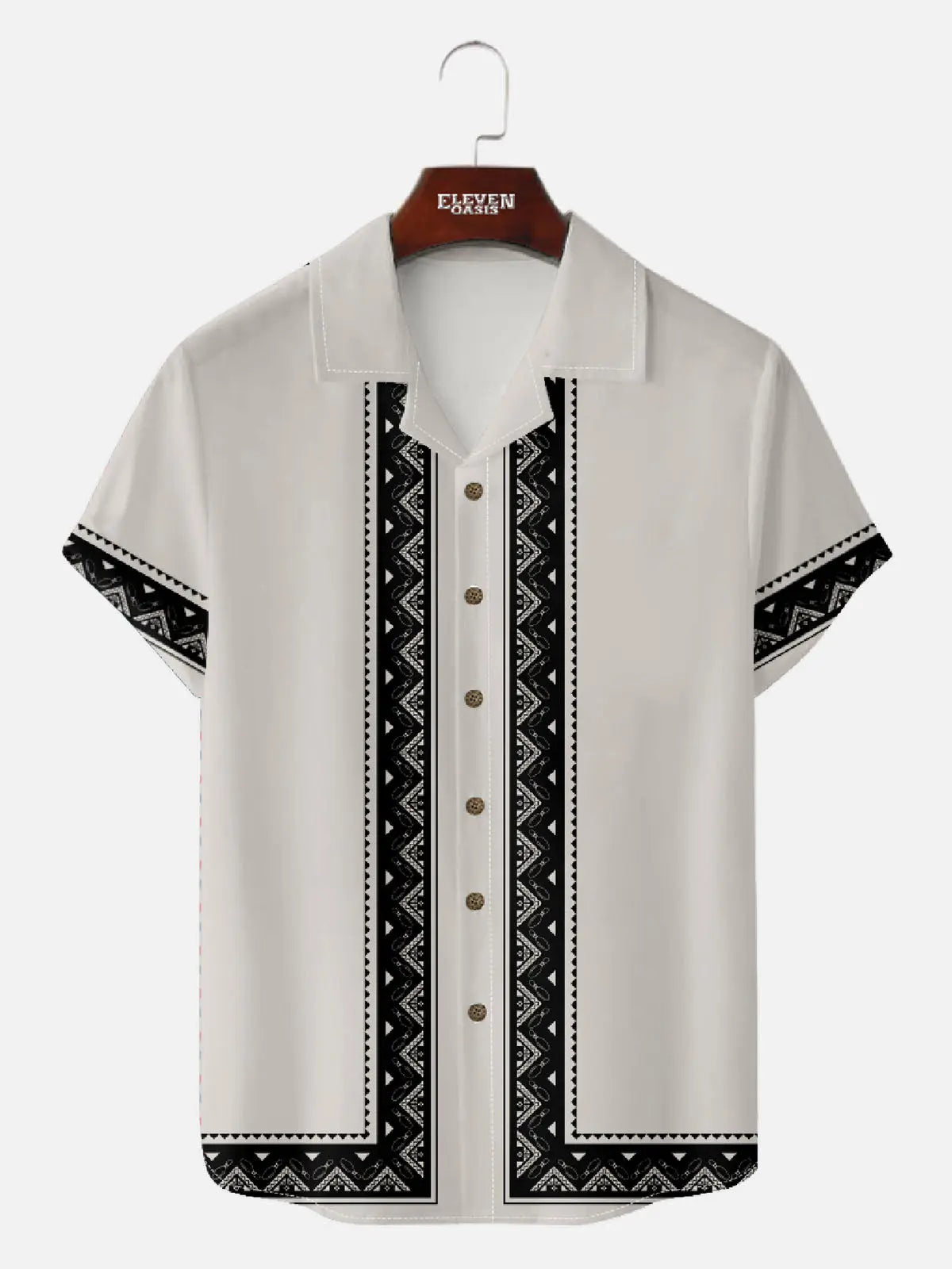 Men's Geometric Border Trim Short Sleeve Shirt Eleven Oasis
