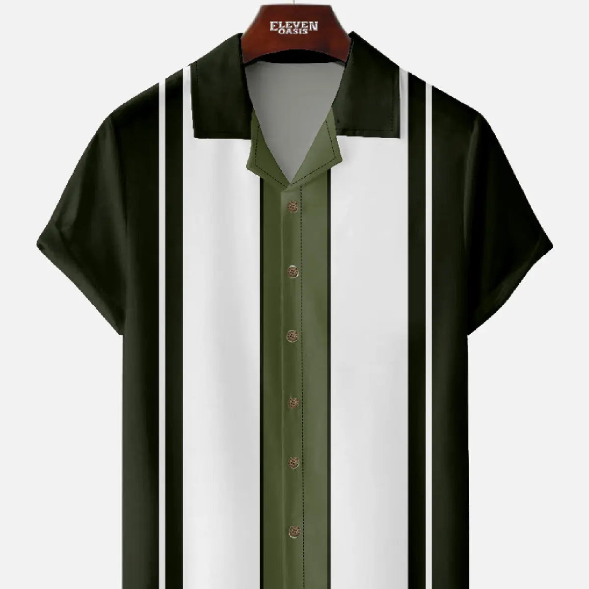 Tall Men's Classic Color-block Panel Stripe Camp Collar Short Sleeve Shirt