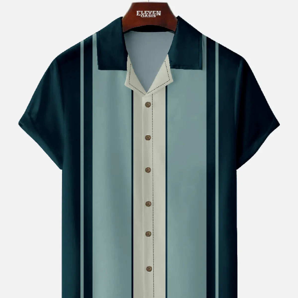 Tall Men's Classic Color-block Panel Stripe Camp Collar Short Sleeve Shirt Eleven Oasis