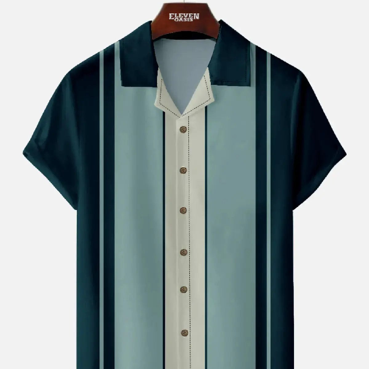 Tall Men's Classic Color-block Panel Stripe Camp Collar Short Sleeve Shirt Eleven Oasis