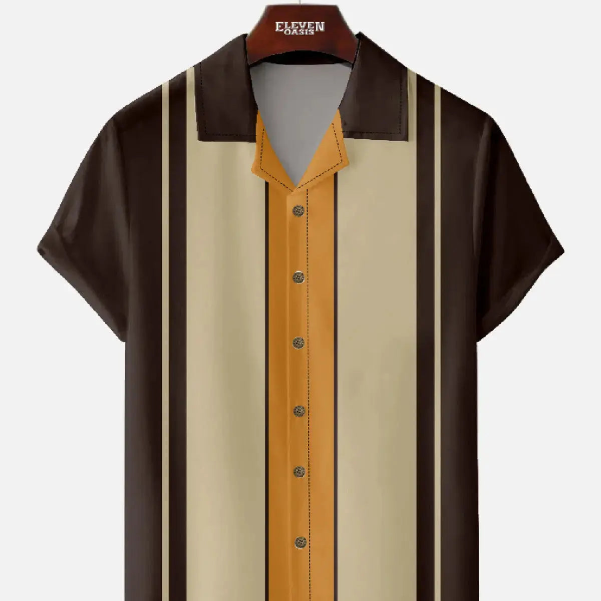 Tall Men's Classic Color-block Panel Stripe Camp Collar Short Sleeve Shirt Eleven Oasis