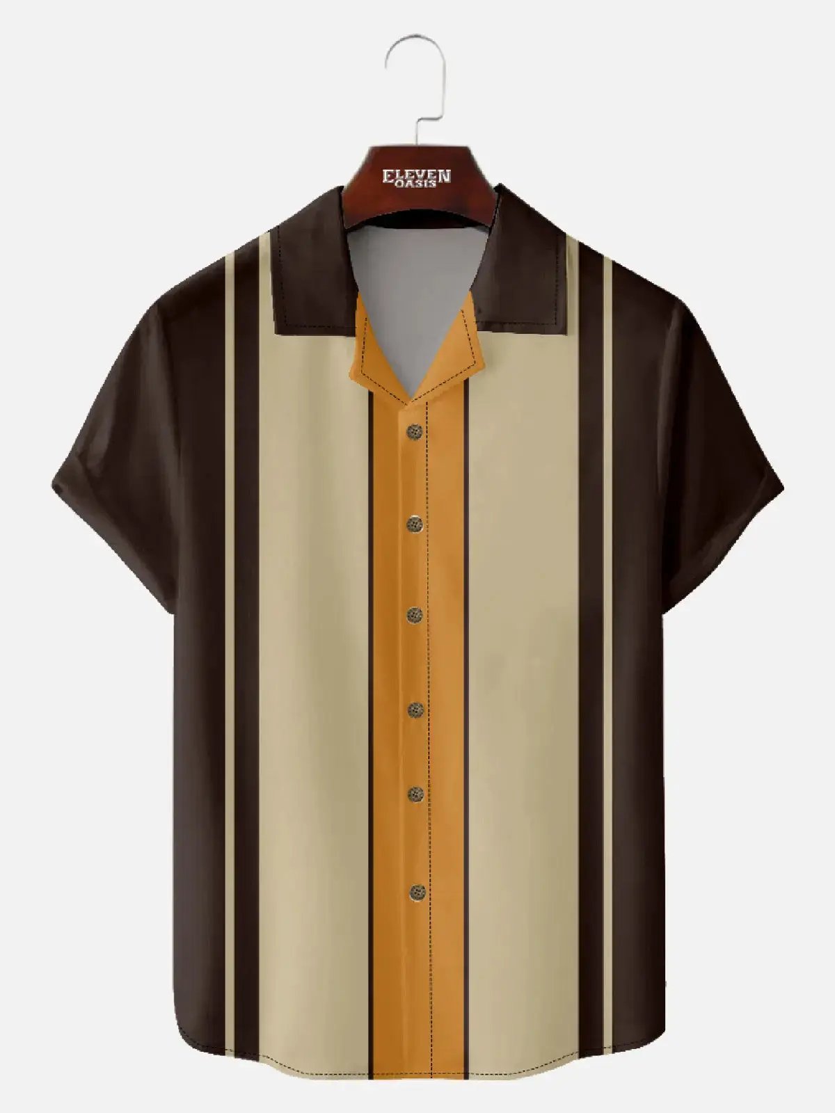 Tall Men's Classic Color-block Panel Stripe Camp Collar Short Sleeve Shirt Eleven Oasis