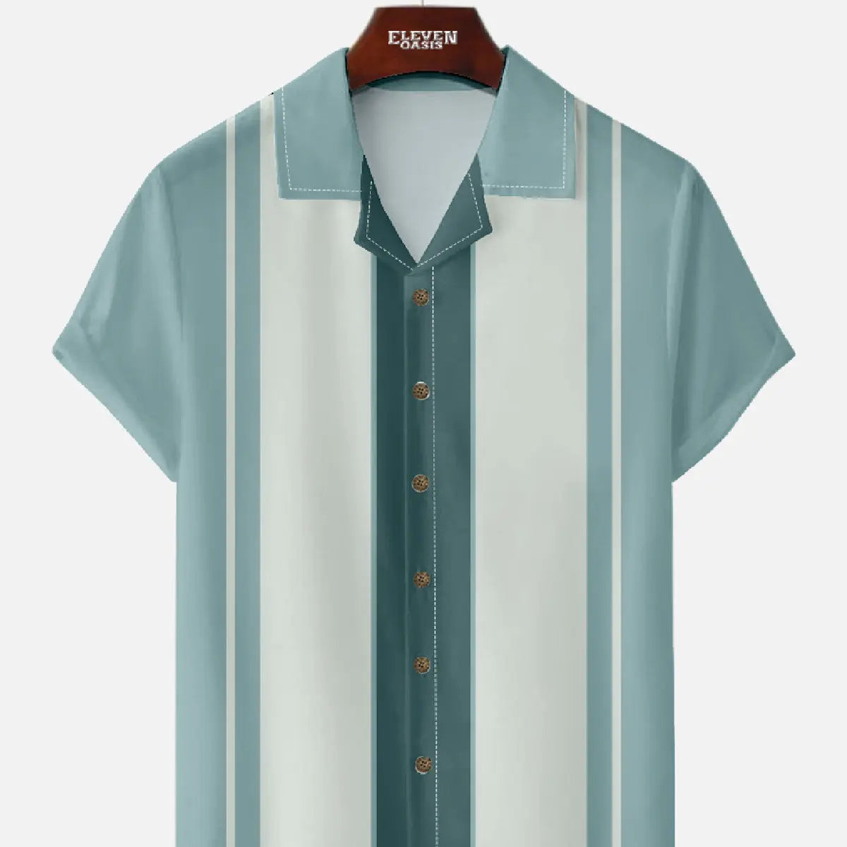 Tall Men's Classic Color-block Panel Stripe Camp Collar Short Sleeve Shirt