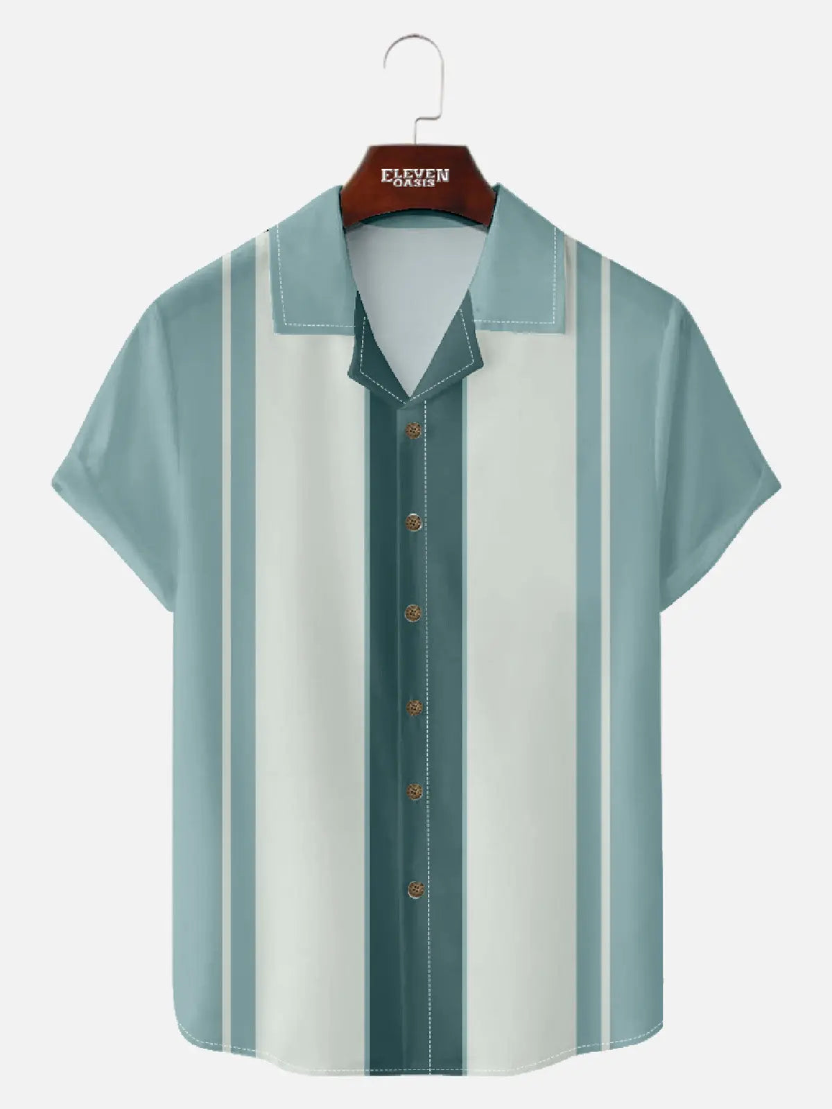 Tall Men's Classic Color-block Panel Stripe Camp Collar Short Sleeve Shirt Eleven Oasis
