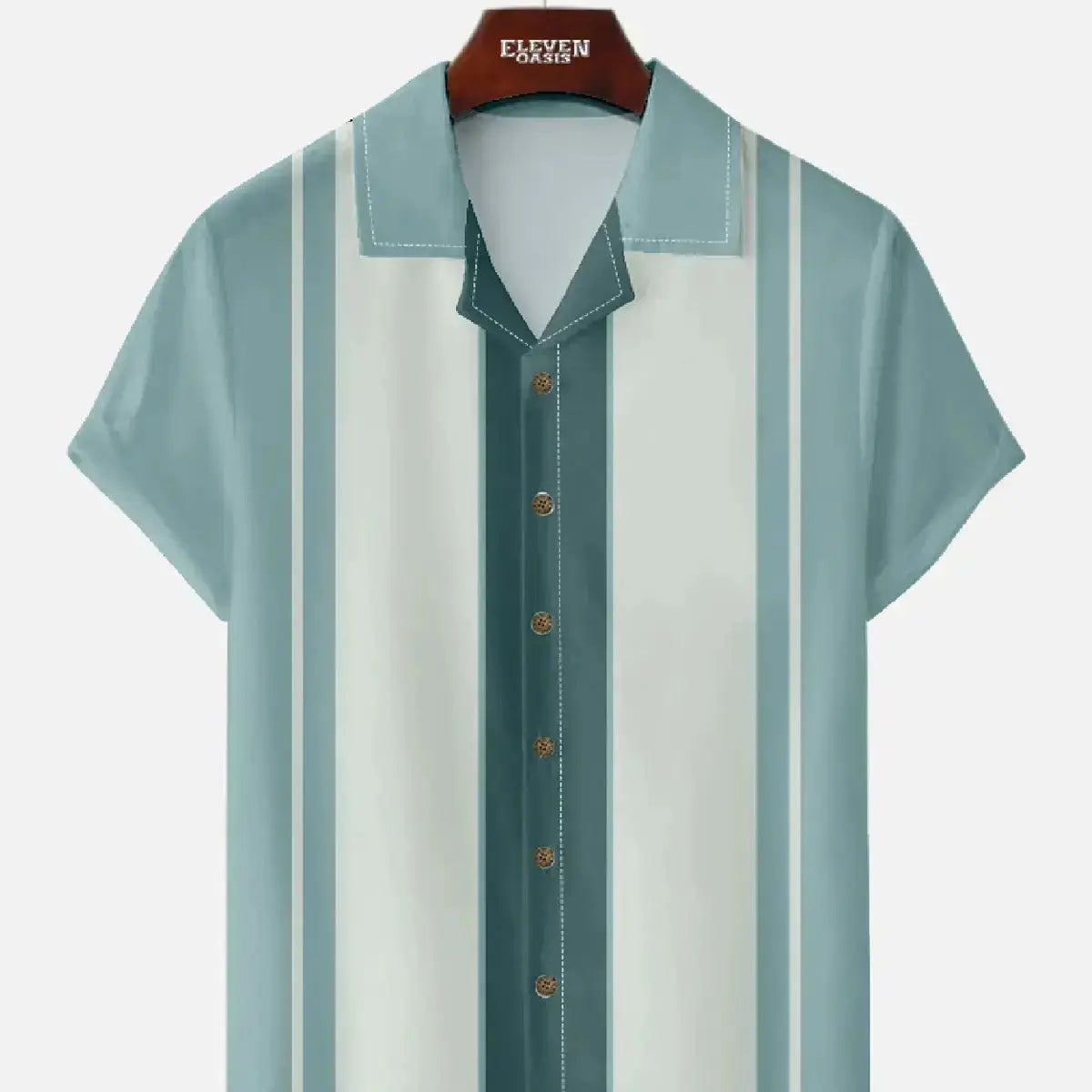 Men's Classic Color-block Panel Stripe Camp Collar Short Sleeve Shirt