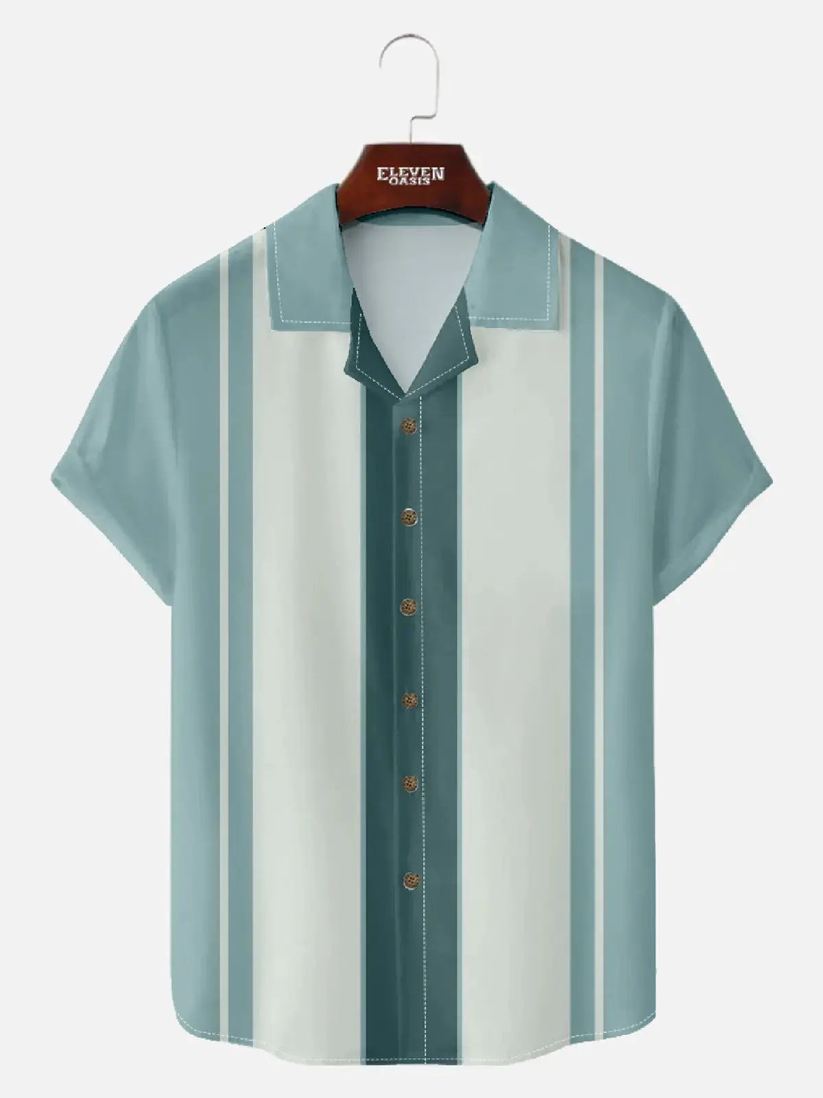 Tall Men's Classic Color-block Panel Stripe Camp Collar Short Sleeve Shirt Eleven Oasis