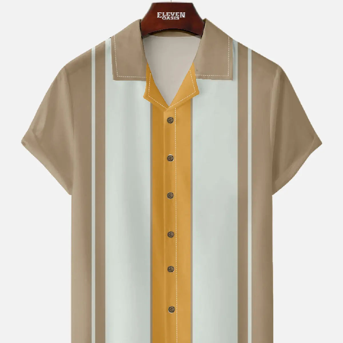 Men's Classic Color-block Panel Stripe Camp Collar Short Sleeve Shirt