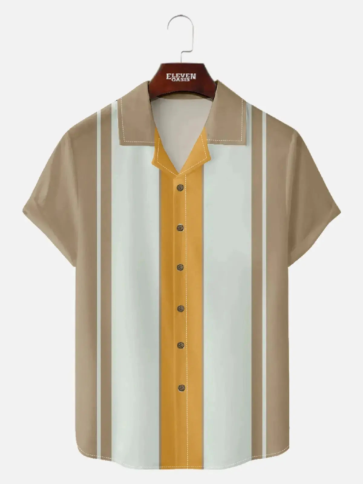 Tall Men's Classic Color-block Panel Stripe Camp Collar Short Sleeve Shirt Eleven Oasis