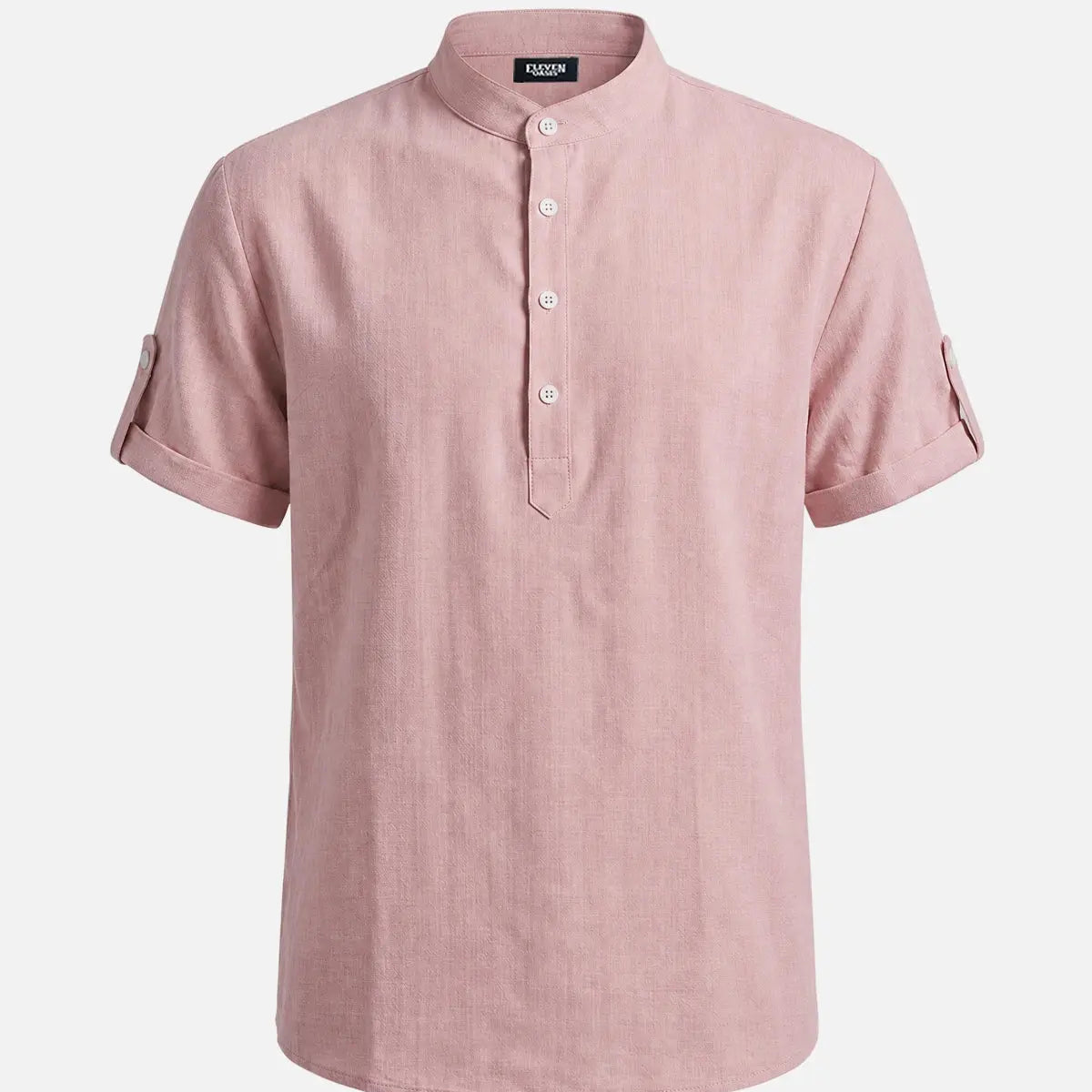 Men's Linen-Look Mandarin Collar Short Sleeve Shirt Eleven Oasis
