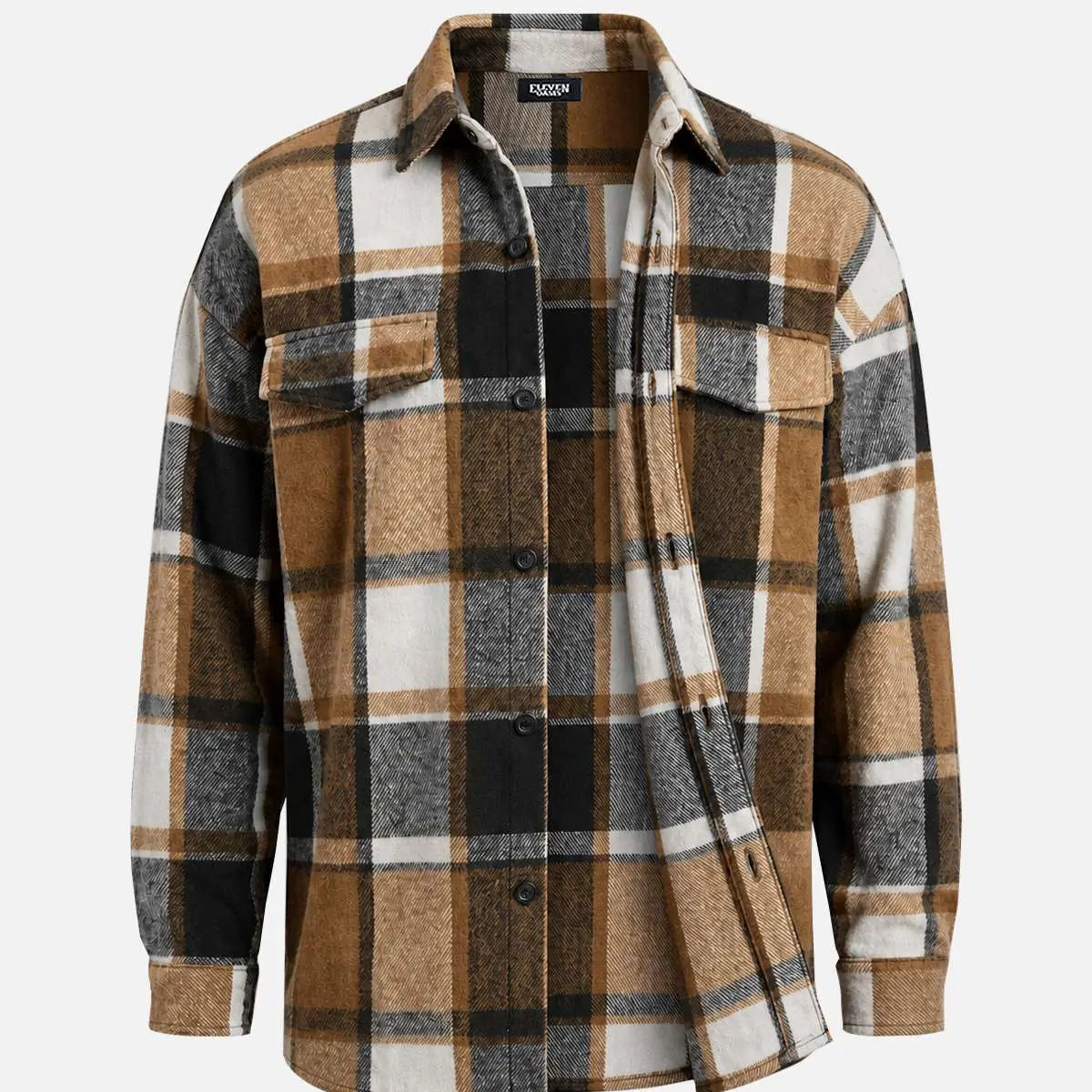Men's Brushed Overscale Plaid Double Pocket Long Sleeve Shirt Eleven Oasis