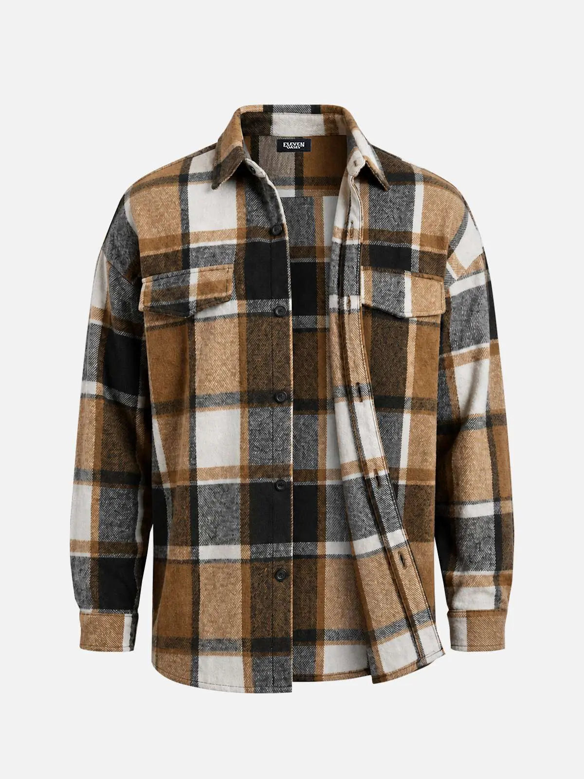 Men's Brushed Overscale Plaid Double Pocket Long Sleeve Shirt Eleven Oasis