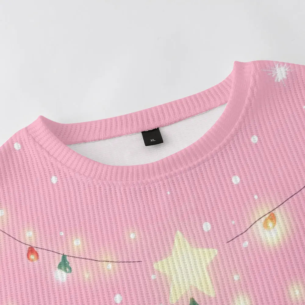 Cozy Christmas Tree with Glow Lights Pink Knitted Sweatshirt, mens short sleeve shirts???????¨¬??o?big and tall mens shirts???????¨¬??o?short sleeve shirts for men???????¨¬??o?mens 4xl shirts???????¨¬??o?casual short sleeve shirts