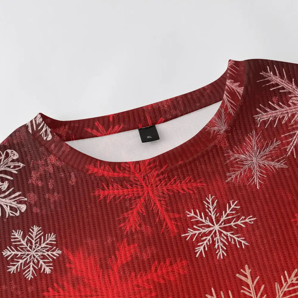 Red Festive Snowflakes Knitted Crewneck Sweatshirt, mens short sleeve shirts?????¡§??o?big and tall mens shirts?????¡§??o?short sleeve shirts for men?????¡§??o?mens 4xl shirts?????¡§??o?casual short sleeve shirts