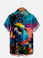 Men's Retro Parrot Palm Beach Vacation Vibes Short Sleeve Shirt ElevenOasis