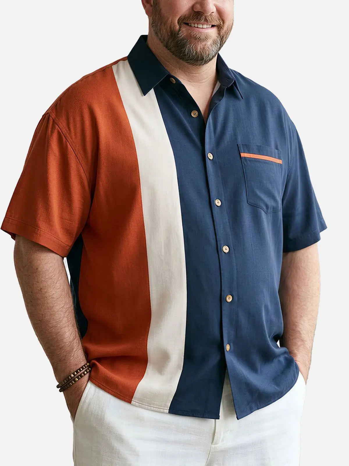 Tall Men's Retro Panel Bowling Short Sleeve Shirt Eleven Oasis