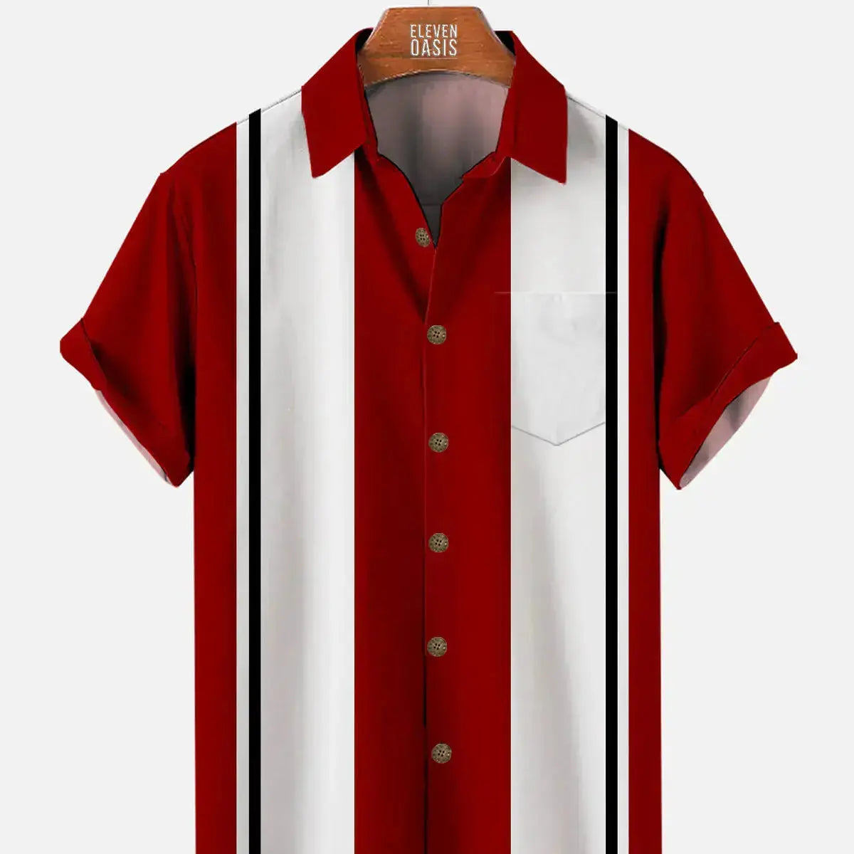 Men's Classic Striped Bowling Style Short Sleeve Shirt ElevenOasis