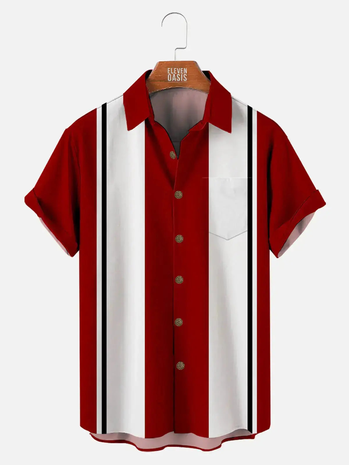 Men's Classic Striped Bowling Style Short Sleeve Shirt ElevenOasis
