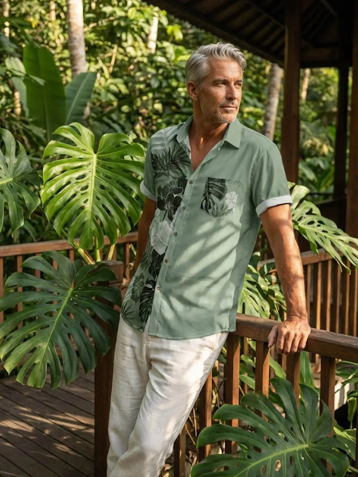 Men's Tropical Split Panel Short Sleeve Shirt ElevenOasis